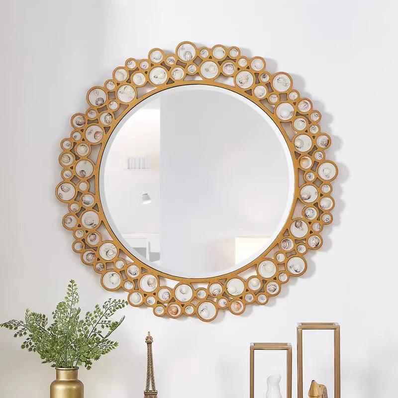 Round Wall Mirror Hanging Pendant Gold Sticky Mirrors Bedrooms Aesthetic Dekoracyjne Lustra Livingroom Decor Accessories - Pacisia