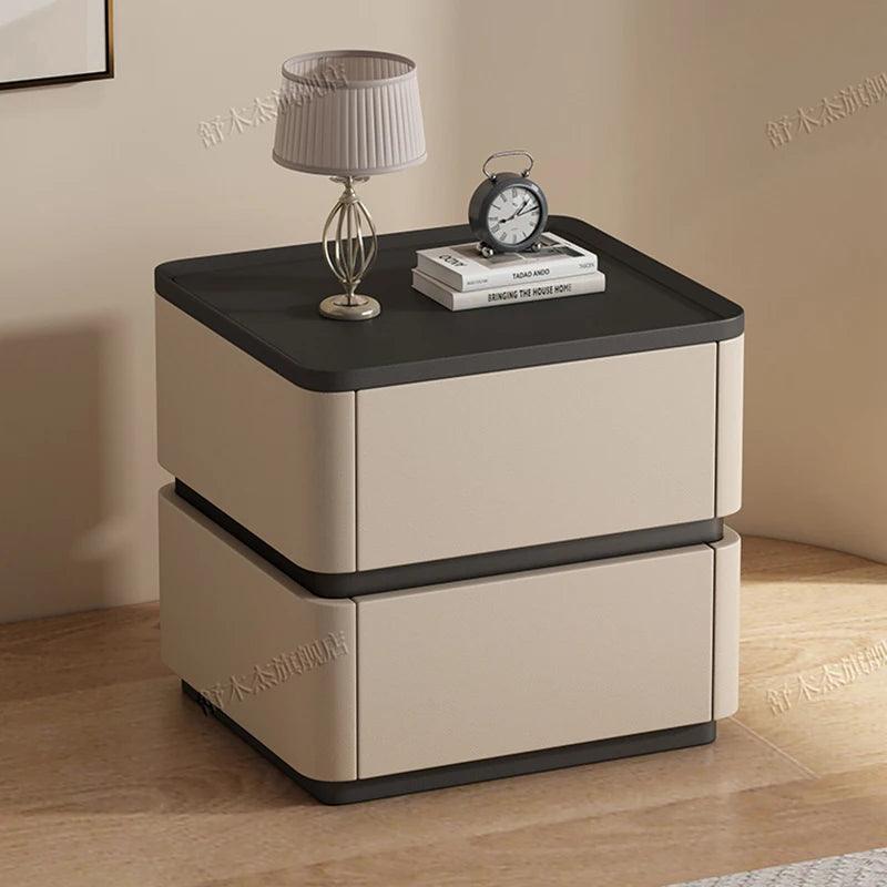 Italian Simple Modern Solid Wood Nightstand Luxury PU Leather Creative Bedroom Narrow Bedside Table Muebles Home Furniture WKNS - Pacisia