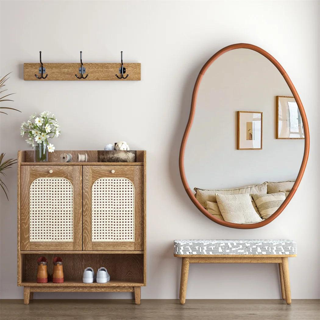 LUVODI Mid Century Asymmetrica Large Wall Mirror with Irregular Wood Frame Dressing Mirror - Pacisia