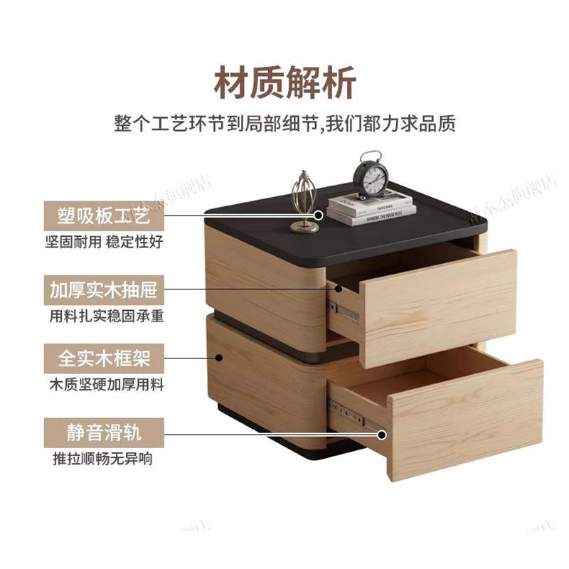 Italian Simple Modern Solid Wood Nightstand Luxury PU Leather Creative Bedroom Narrow Bedside Table Muebles Home Furniture WKNS - Pacisia