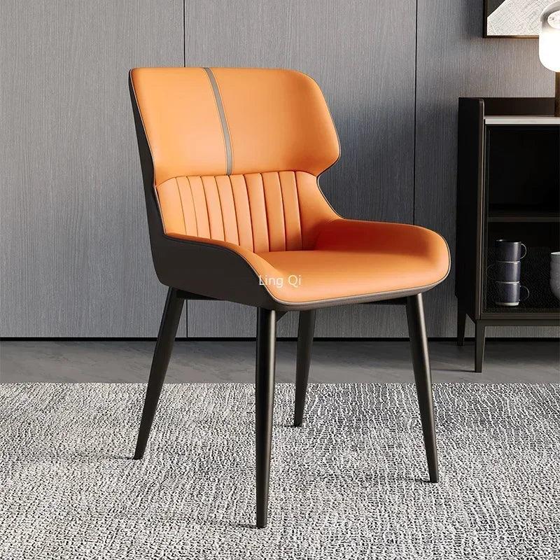 Orange Modern Luxury Dining Chairs Metal Bedroom Garden Nail Leather Chair Desk Balcony Sillas De Comedor Living Room Furniture - Pacisia