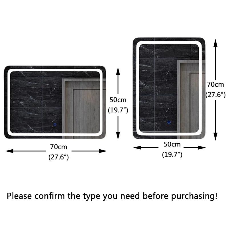 50X70cm Rectangular Smart Demist Bathroom Mirror 3 Color Adjustable LED Multifunction LIght With Brightness Sensory Switch - Pacisia