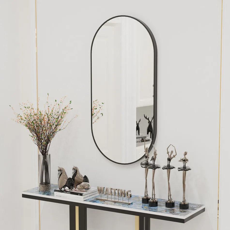 LUVODI Modern Black Metal Framed Dressing Mirror Oval Bathroom Vanity Mirror for Wall - Pacisia