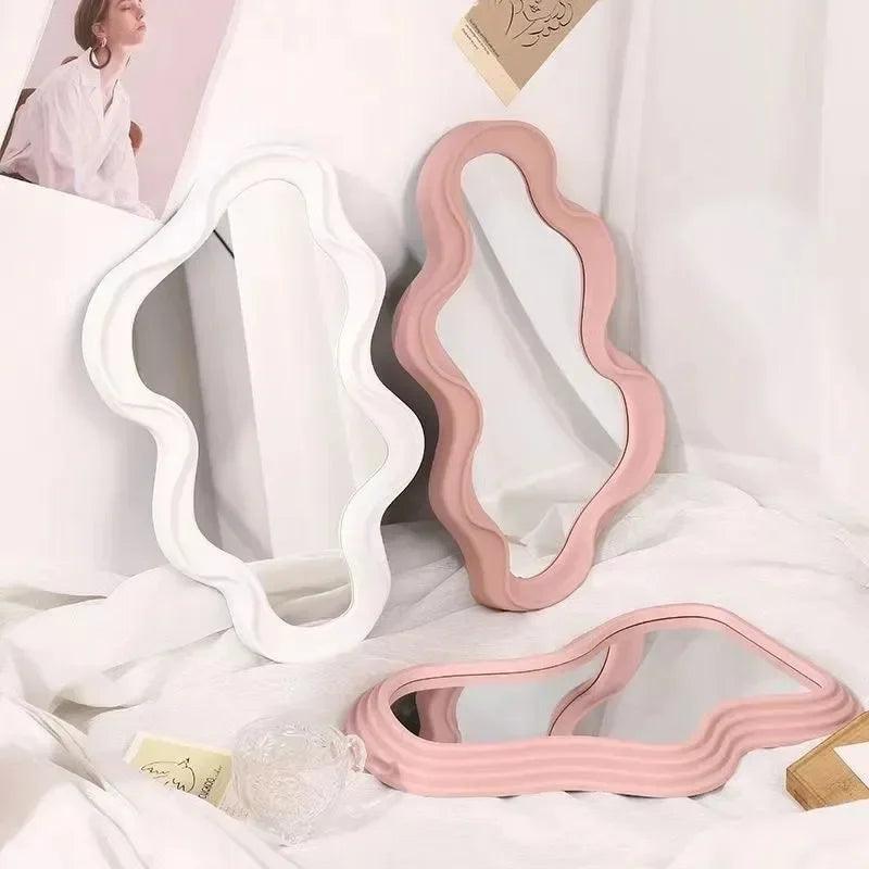 Cloud-shaped Makeup Mirrow Standing Mirror Bathroom Desk Standing Korean Hairdressing Wall Mirror Mural House Bedroom Decor - Pacisia