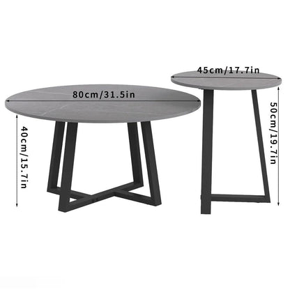 Round Modern Marble Nesting Coffee Set of 2, Stacking Living Room Accent Tables Furniture Sintered Stone Tabletop End Table - Pacisia