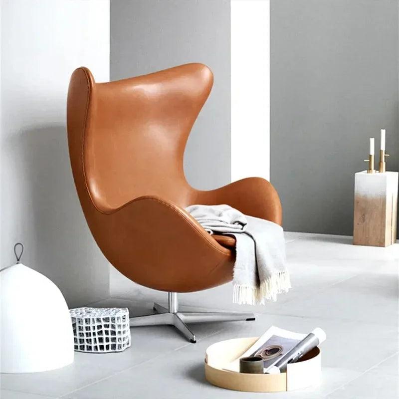 Nordic Creative Egg Chair Home Modern Minimalist Living Room Chairs Designer Lounges Chair with Stool PU Leather Lazy Couch - Pacisia