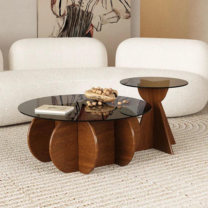 LOFT Light Luxury Edge a Few Modern Simple Small Tea Table Tempered Glass Solid Wood Disc Side Cabinet Living Room Bedroom Sofa - Pacisia