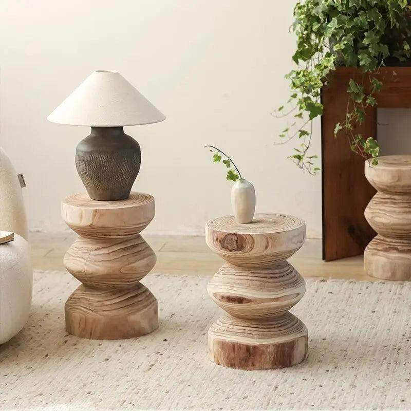 MOMO Original Wooden Low Stool Wabi-sabi Small Side Table B&B Decorative Wooden Stool Retro Solid Wood Creative Sofa Table - Pacisia