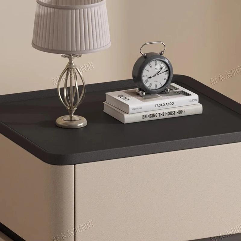 Italian Simple Modern Solid Wood Nightstand Luxury PU Leather Creative Bedroom Narrow Bedside Table Muebles Home Furniture WKNS - Pacisia