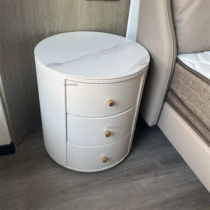 Nordic Light Luxury Solid Wood Bedside Table Bedroom Furniture Storage Lockers Minimalist Home Round Nightstand with Drawer Z - Pacisia