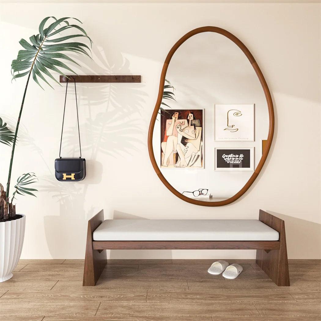 LUVODI Mid Century Asymmetrica Large Wall Mirror with Irregular Wood Frame Dressing Mirror - Pacisia