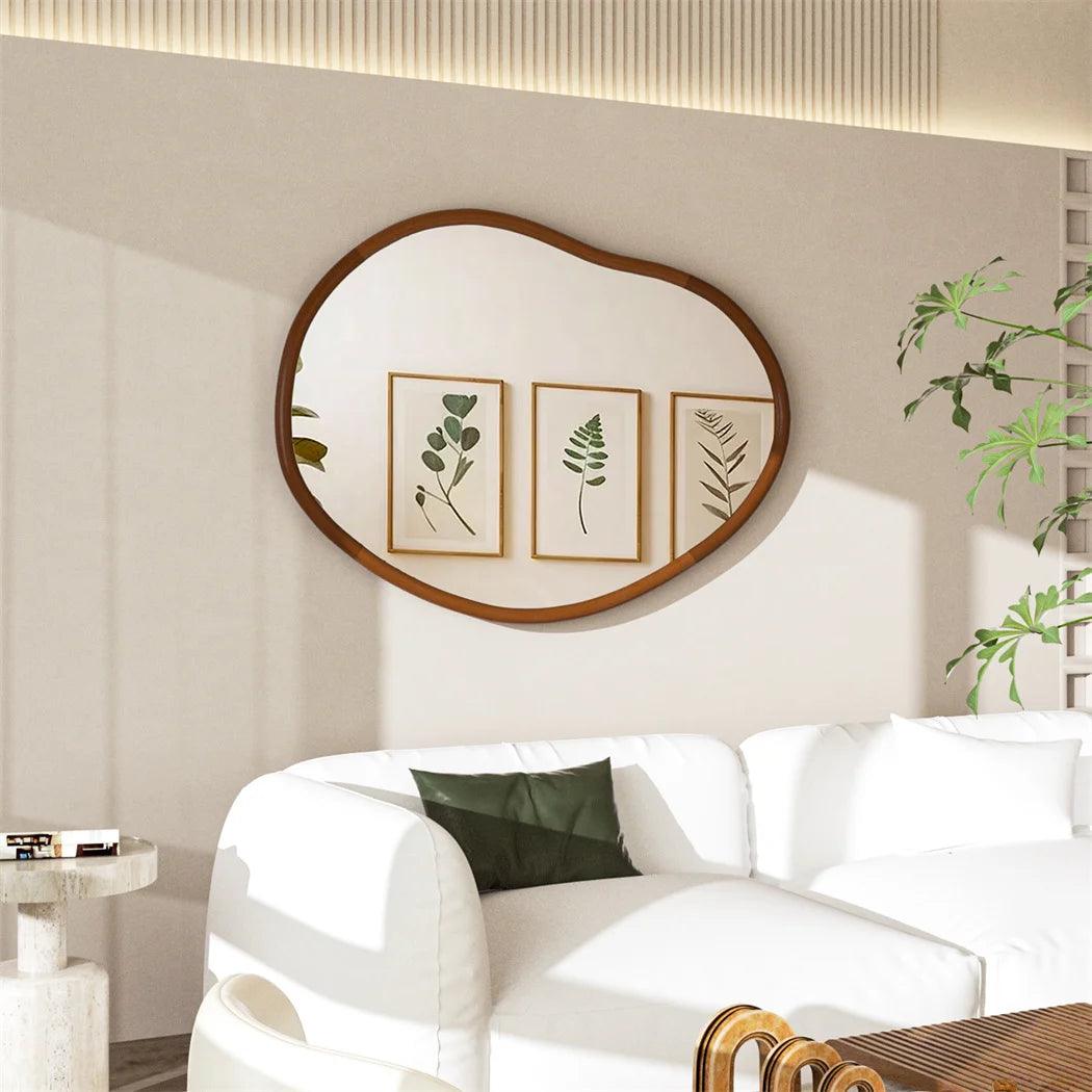LUVODI Mid Century Asymmetrica Large Wall Mirror with Irregular Wood Frame Dressing Mirror - Pacisia