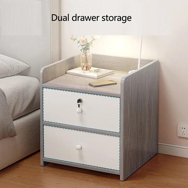 Bedside Table Simple Modern Nordic with Lock Drawer Storage Nightstand Sideboard Multi-Layer Bedroom Storage Cabinet Furniture - Pacisia