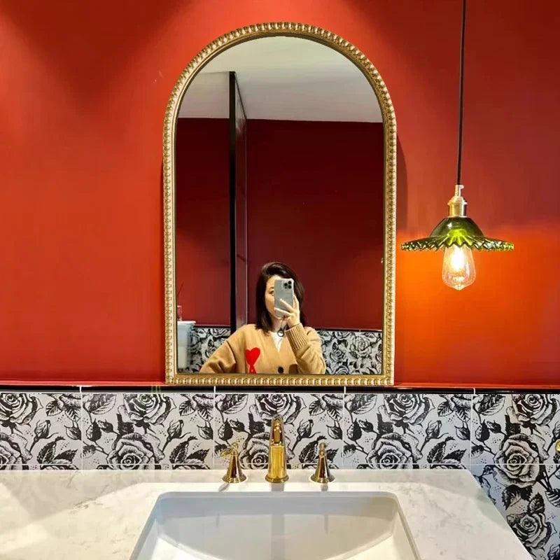 Gold Frame Irregular Mirrors Vintage Living Room Hanging Makeup Mirrors Wall Korean Espelhos Decorativos Decoration Home - Pacisia