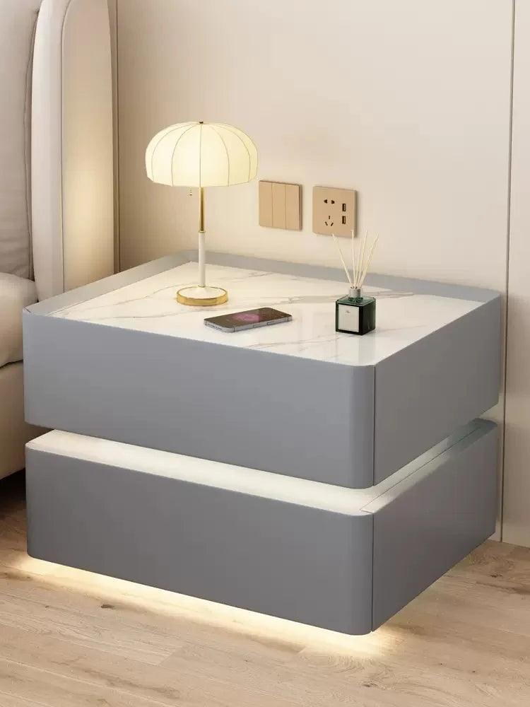 Modern Style Solid Wood Bedside Table with Wireless Charging Smart 2 Drawers Bedroom Nightstands with Lock 40cm - Pacisia