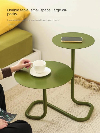 Creative Design Sense Small Side Table Iron Retro Round Sofa Coffee Table Modern Simple Antique Table Shelves - Pacisia