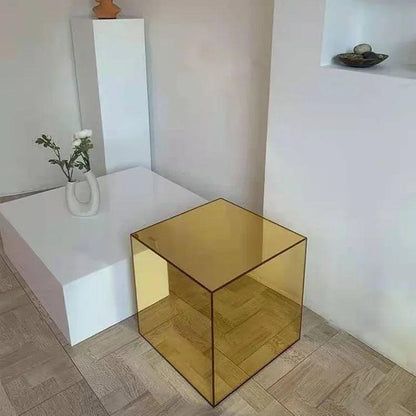 Minimalist Square Glass Mirror Coffee Table Bedside Table Blogger The Same Photography Props Acrylic Side Table Furniture - Pacisia