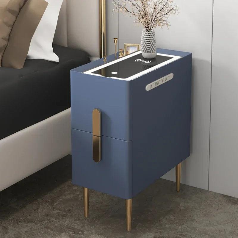 Nordic Style Bedroom Bedside Table Modern Mini Narrow Rock Surface Nightstand Self-Contained 2 Drawers Wooden Bedroom Tables - Pacisia