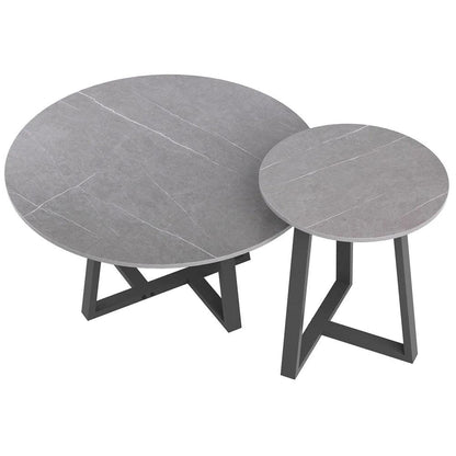 Round Modern Marble Nesting Coffee Set of 2, Stacking Living Room Accent Tables Furniture Sintered Stone Tabletop End Table - Pacisia