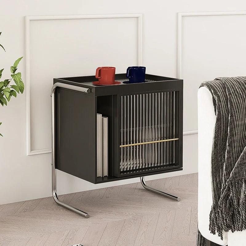 Coffee Bedside Table Nightstand Black Glass Bedroom Bedside Table Nightstand Iron Cabinet Muebles Space Saving Furniture YY50BC - Pacisia