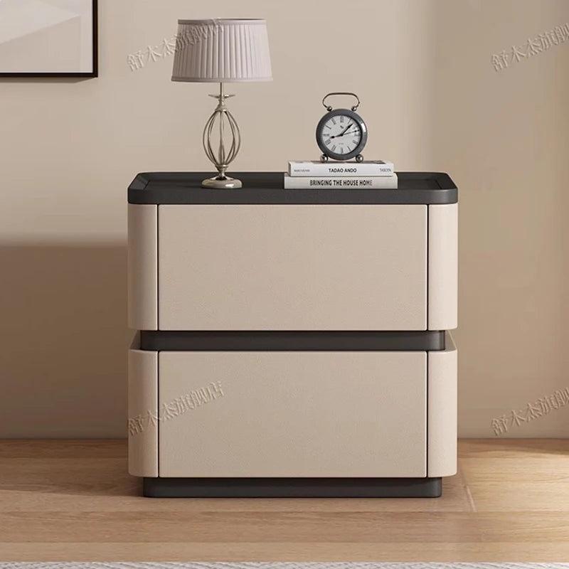 Italian Simple Modern Solid Wood Nightstand Luxury PU Leather Creative Bedroom Narrow Bedside Table Muebles Home Furniture WKNS - Pacisia