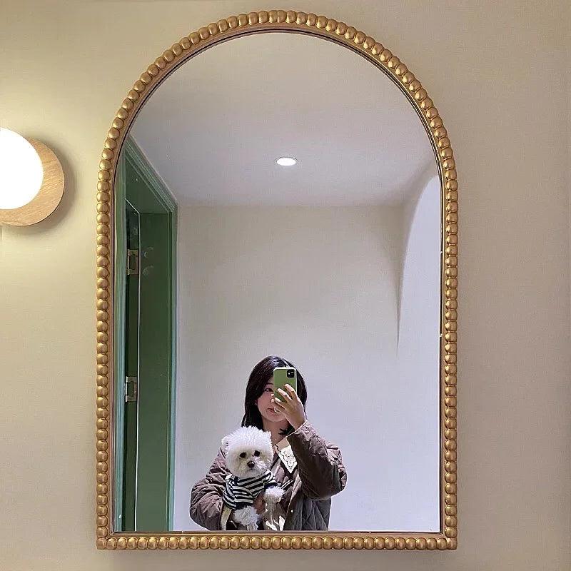 Gold Frame Irregular Mirrors Vintage Living Room Hanging Makeup Mirrors Wall Korean Espelhos Decorativos Decoration Home - Pacisia