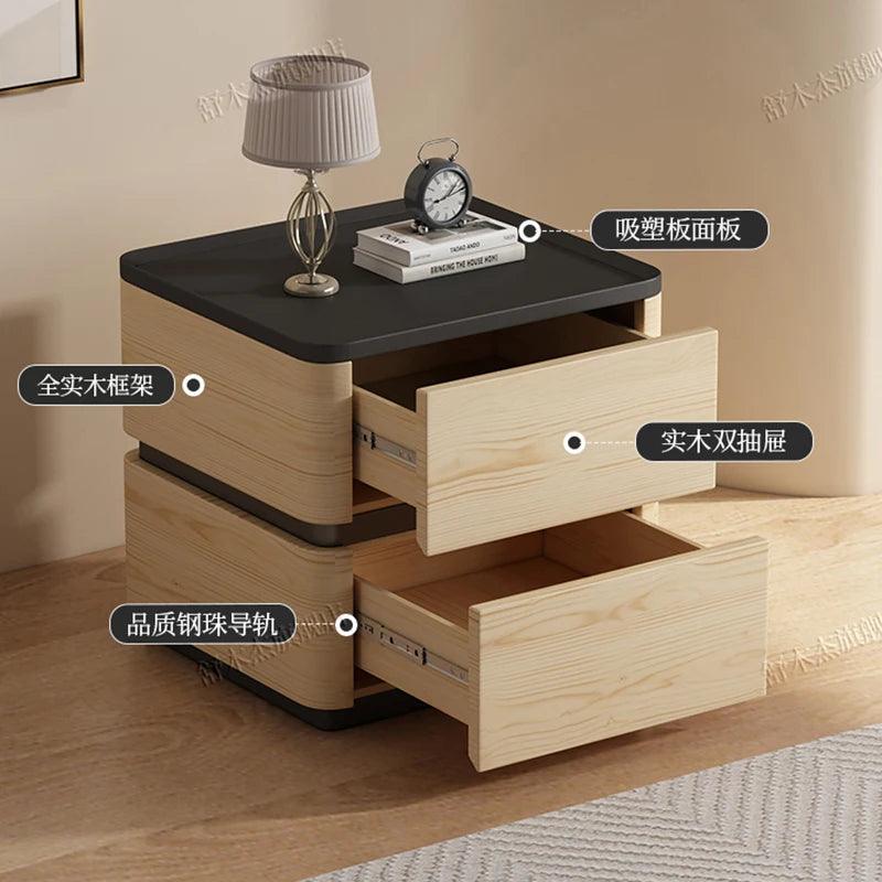 Italian Simple Modern Solid Wood Nightstand Luxury PU Leather Creative Bedroom Narrow Bedside Table Muebles Home Furniture WKNS - Pacisia
