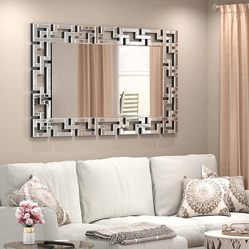 European Living Room Wall Art Wooden Decorative Mirror Large Luxury Entrance Console Wall Hanging Square Wall Mirror - Pacisia