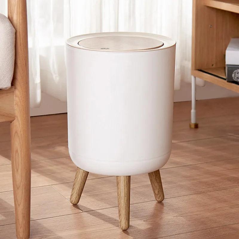 High Foot Wood Grain Trash Can Kitchen Bathroom Living Room Home Garbage Bin Storage Bucket Office Hotel Trash Can Waste Bins - Pacisia