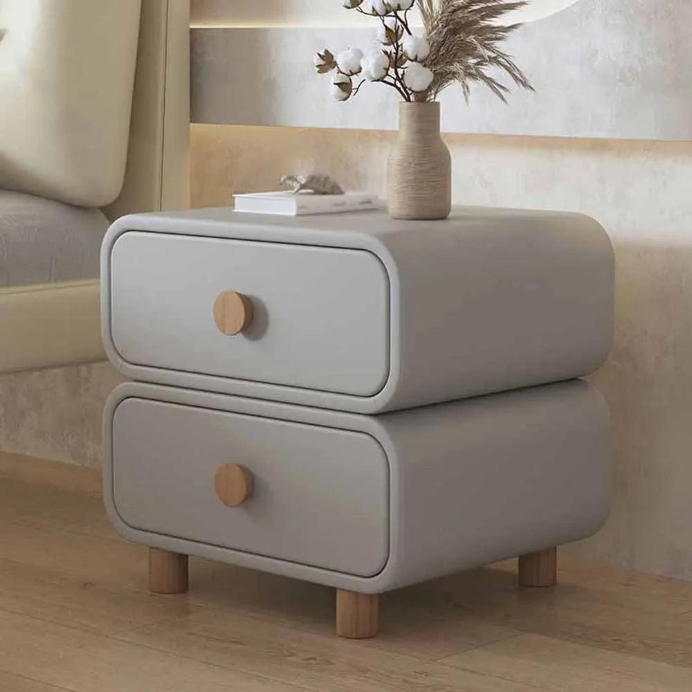 Mini Nightstands Household Bedroom Double Draw Storage Design Microfiber Leather Anti-Scratch Wear-Resistant Bedside Furniture - Pacisia