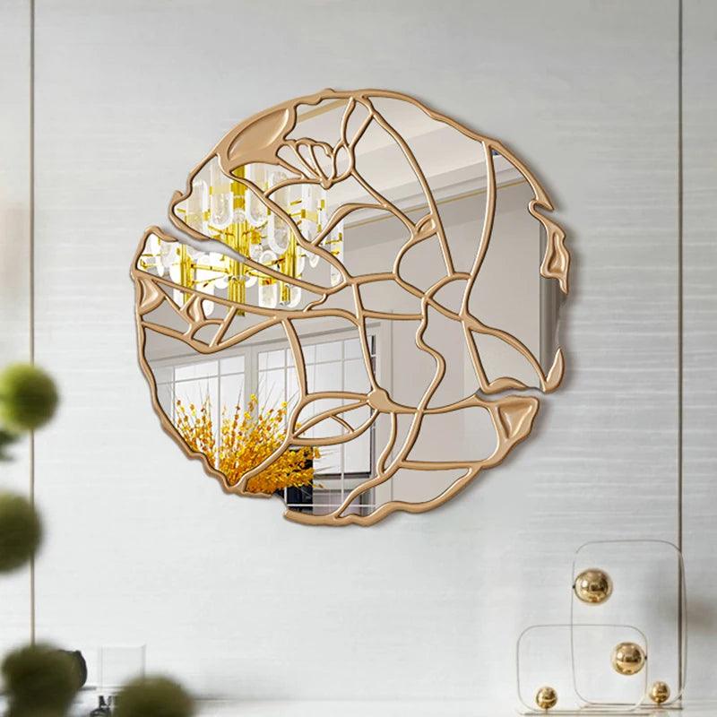 Irregular Golden Decorative Mirrors Toilet Girls Luxury Glass Decorative Mirrors Circle Decoracion Pared Decoration Aesthetic - Pacisia