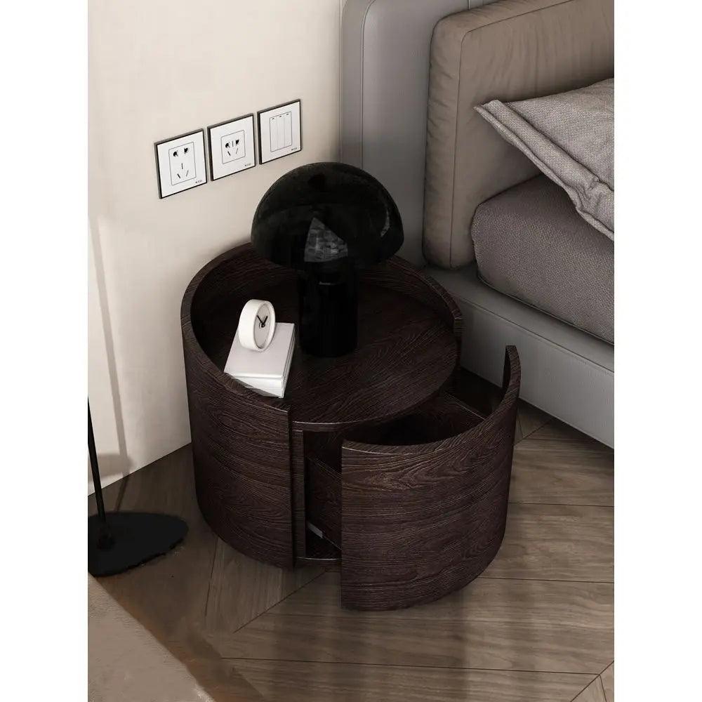 Nordic Bedside Cabinet Simple Modern Bedroom Circular Creative Smoky Color Solid Wood Round Nightstand Storage Cabinet 50x46CM - Pacisia