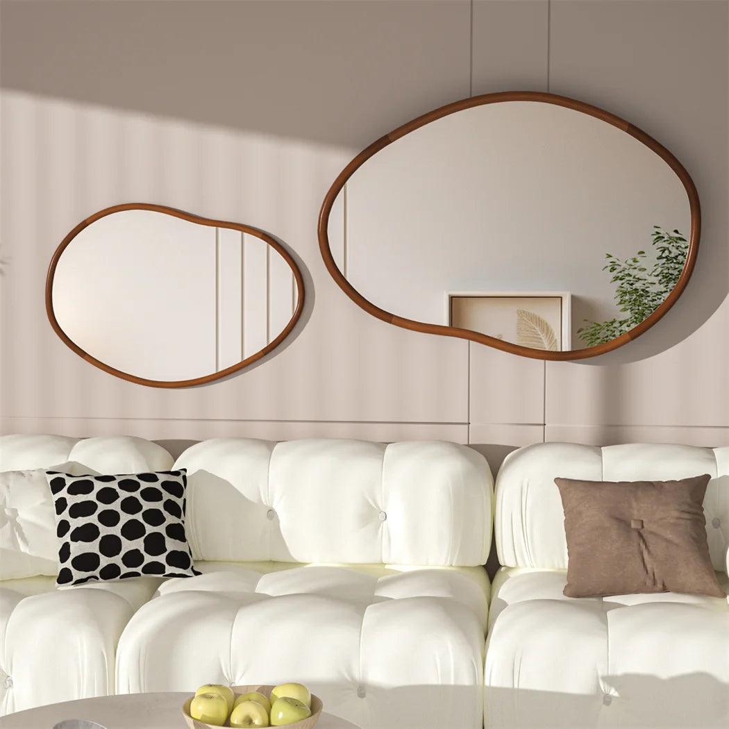 LUVODI Mid Century Asymmetrica Large Wall Mirror with Irregular Wood Frame Dressing Mirror - Pacisia