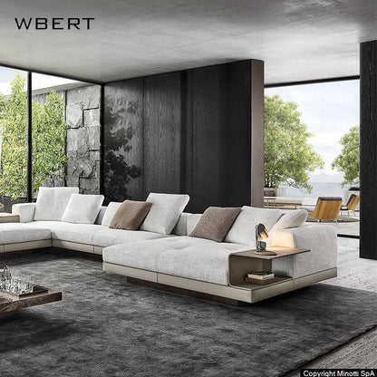 Wbert Italian Designer Large Family Corner Sofa Cotton Hemp Fabric Minimal Living Room Modular Combination For Hotel Villa Use - Pacisia