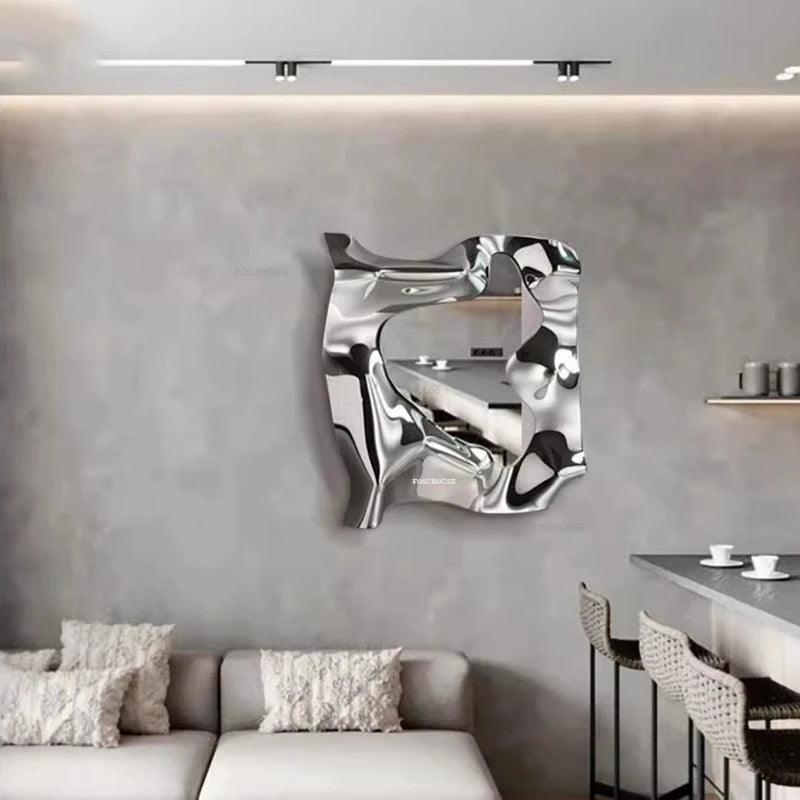 Living Room Entrance Home Decor Designer Irregular Decorative Mirrors Nordic Light Luxury Stainless Steel Wall Decoration Mirror - Pacisia