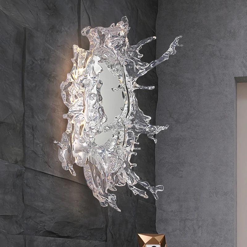 Designer Home Decor Resin Art Water Splash Decorative Mirrors European Dresser Bathroom Creative Wall-mounted Mirror with Light - Pacisia