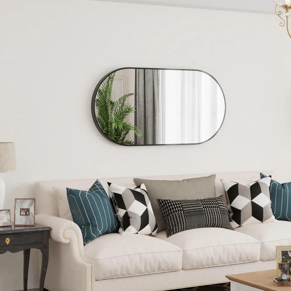 LUVODI Modern Black Metal Framed Dressing Mirror Oval Bathroom Vanity Mirror for Wall - Pacisia