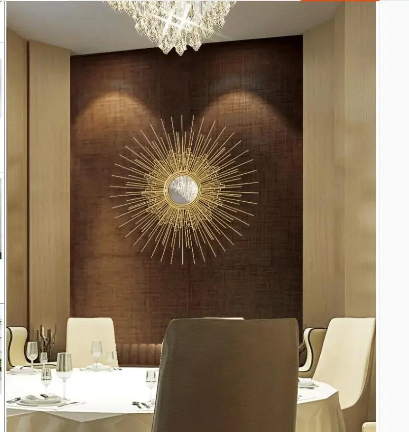 Europe Wrought Iron Wall Hanging Gold Sun Flower Decorative Mirrors Decor Home Livingroom Background Wall Mural Ornaments Crafts - Pacisia