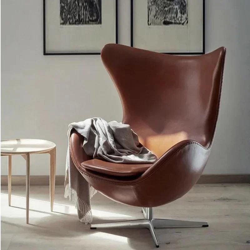 Nordic Creative Egg Chair Home Modern Minimalist Living Room Chairs Designer Lounges Chair with Stool PU Leather Lazy Couch - Pacisia