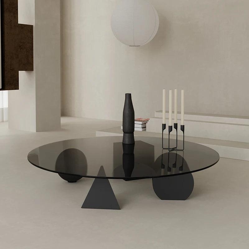 Modern Light Luxury Glass Coffee Table, Living Room Home Balcony Tea Table, Italian Creative Geometric Art Round Table - Pacisia