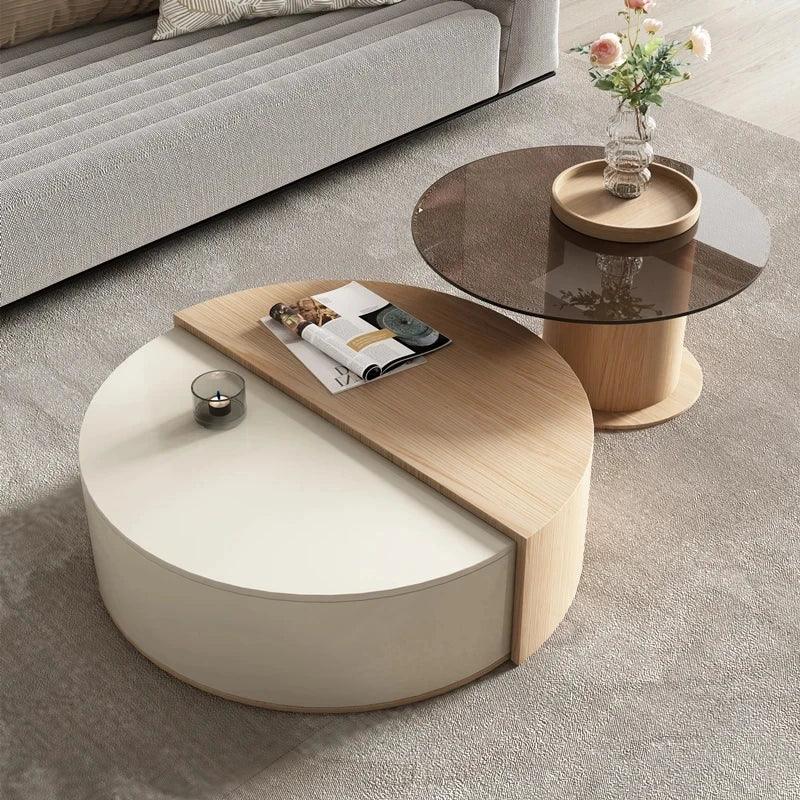 Round Luxury Coffee Tables Wood Living Room Minimalist Home Coffee Tables Modern Design Tavolino Da Salotto Bedroom Furniture - Pacisia