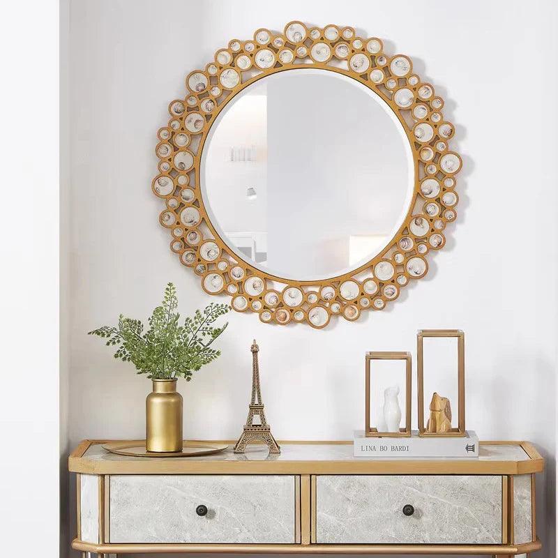 Round Wall Mirror Hanging Pendant Gold Sticky Mirrors Bedrooms Aesthetic Dekoracyjne Lustra Livingroom Decor Accessories - Pacisia