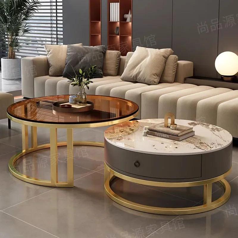 Storage Metal Coffee Table Set Living Room Luxury Modern Coffee Tables Round Minimalist Space Saving Kaffee Tische Decoration - Pacisia