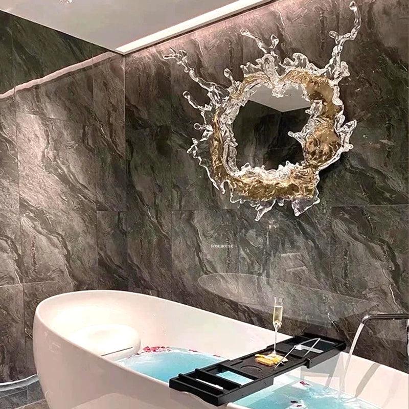 Designer Home Decor Resin Art Water Splash Decorative Mirrors European Dresser Bathroom Creative Wall-mounted Mirror with Light - Pacisia