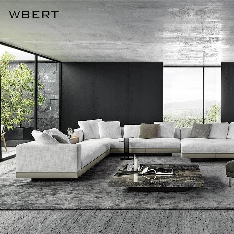 Wbert Italian Designer Large Family Corner Sofa Cotton Hemp Fabric Minimal Living Room Modular Combination For Hotel Villa Use - Pacisia