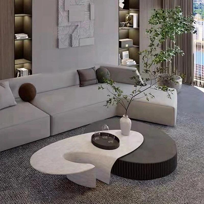Modern Coffee Table Living Room Wood Elipse Unique Home Coffee Table Modern Home Made Set White Italian Table Basse FurnitureXS - Pacisia