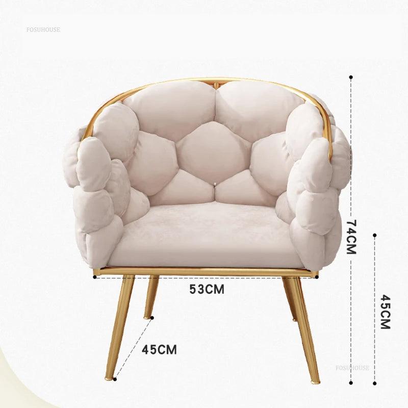 Nordic Metal Living Room Chair for Living Room Soft Upholstered Backrest Chairs Light Luxury Household Armchair for Nail Salon - Pacisia