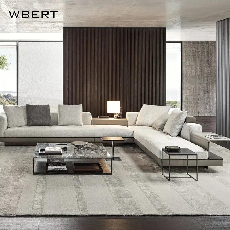 Wbert Italian Designer Large Family Corner Sofa Cotton Hemp Fabric Minimal Living Room Modular Combination For Hotel Villa Use - Pacisia