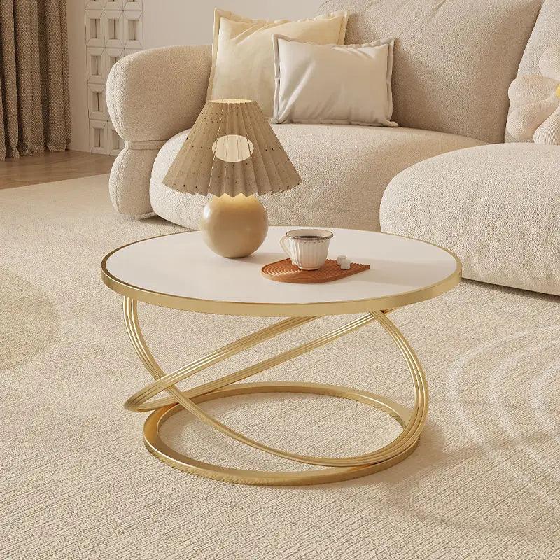 Light Luxury Small Tea Table Cream Wind Table Simple Living Room Small Household Coffee Table Round Slate - Pacisia