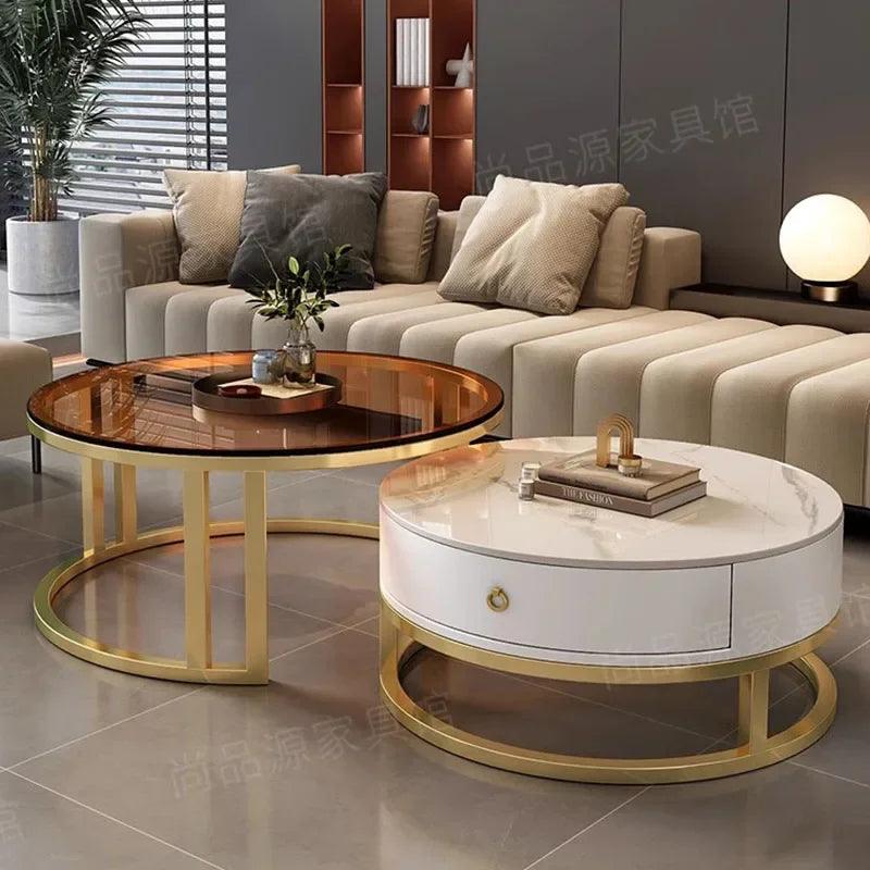 Storage Metal Coffee Table Set Living Room Luxury Modern Coffee Tables Round Minimalist Space Saving Kaffee Tische Decoration - Pacisia